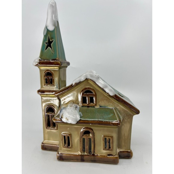 Tii Collections Snow Topped Ceramic C2200 Church Tealight Candle Holder - Picture 2 of 7